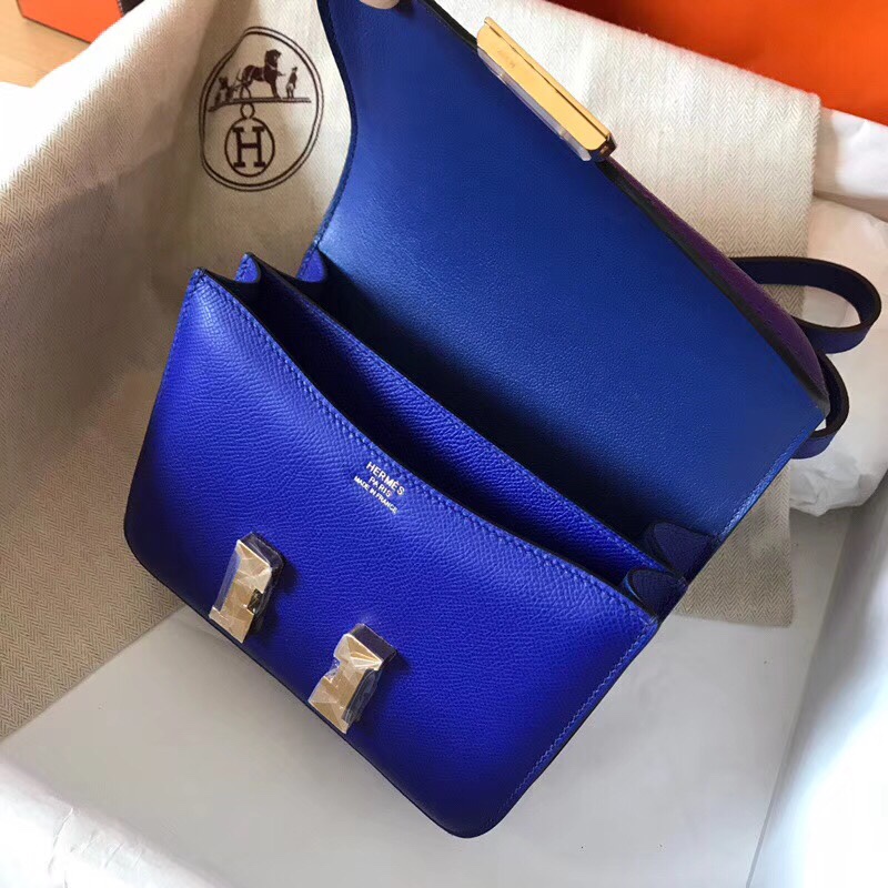 Hermes Constance 24cm Shoulder Bag In Blue Electric Epsom Leather